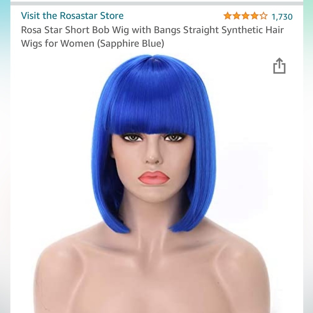 Rosa Star Short Bob Wig with Bangs Straight Synthetic Hair Wigs (Sapphire Blue)